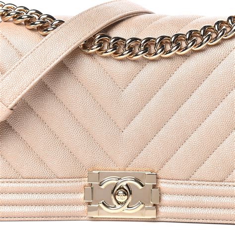 CHANEL Caviar Chevron Quilted Medium Boy Flap Light